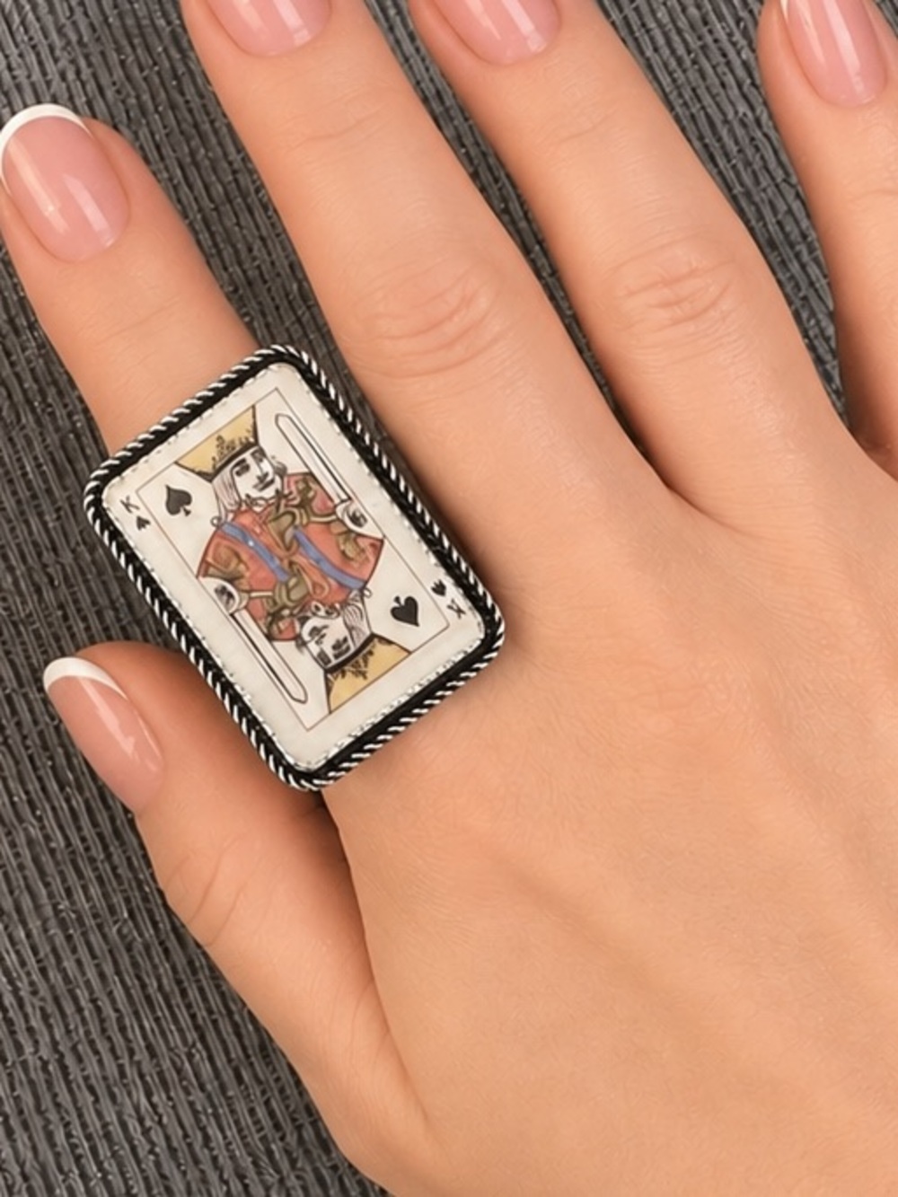 King of hearts playing card ring silver